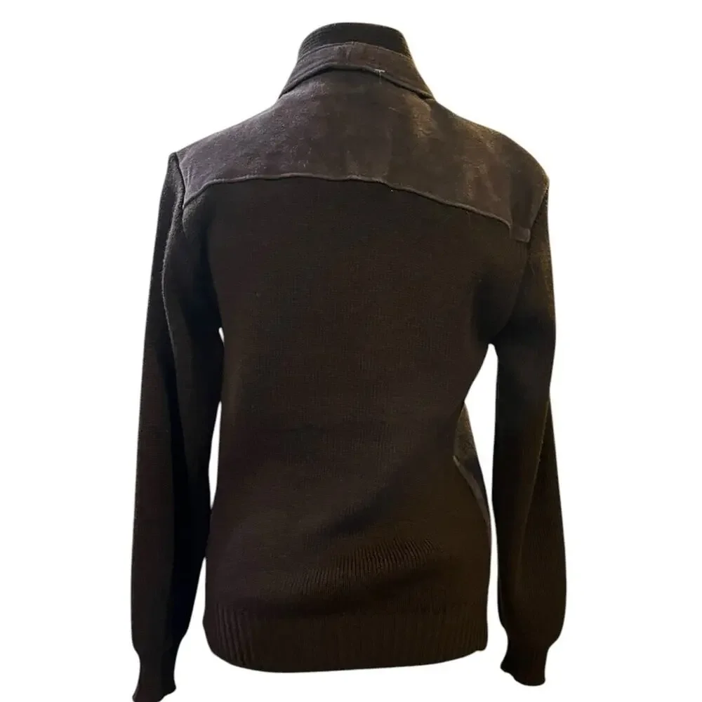 Vtg 80s Rugged Brown Suede Knit Sleeve Retro Grandpa Bomber Jacket M Retro